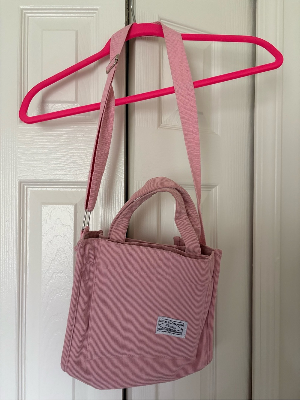 Corduroy Pink Shoulder Tote Bag with Removable Strap
